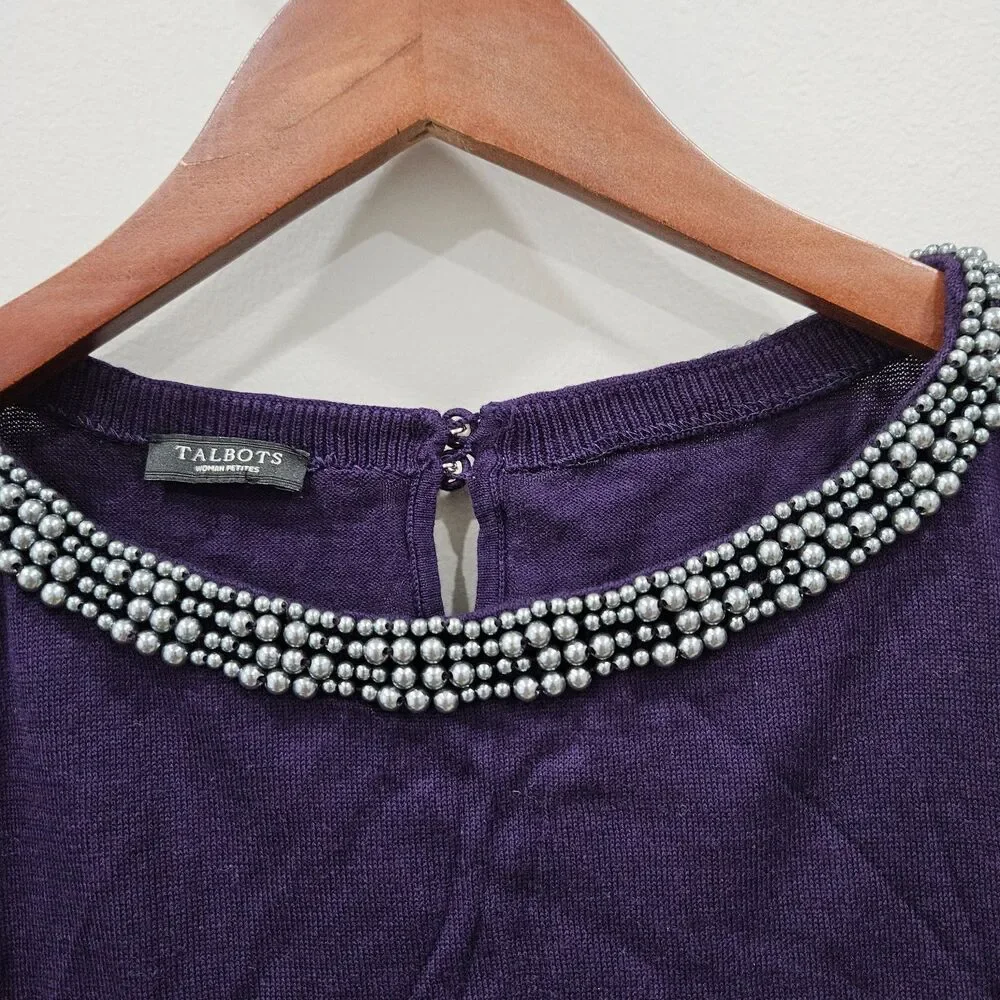 Talbots Womens Embellished Sweater 2XP Purple Beaded Long Sleeve Statement Glam